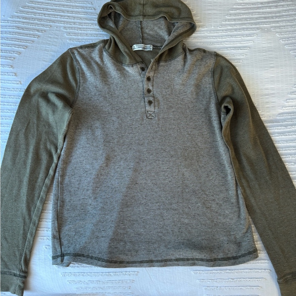 Men's Threads 4 Thought Gray and Green Hooded Shirt